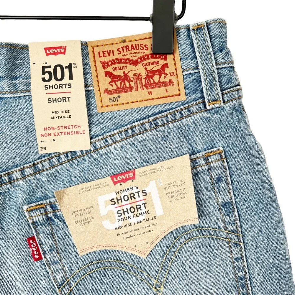 New Levi's 501 Rigid Button Fly Denim Jean Shorts Distressed Raw Hem Relaxed 29 - Picture 10 of 11